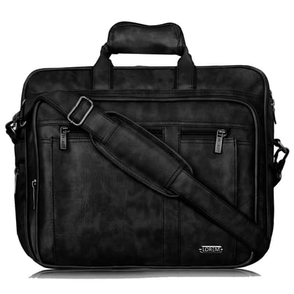 Black Color Faux Leather 28L Laptop Messenger Bag For Men BG62