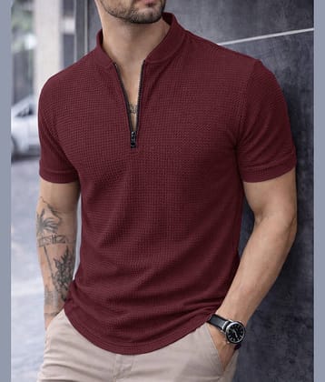 Eyebogler Men Polyester Regular Fit Solid Polo T Shirt ( Wine )