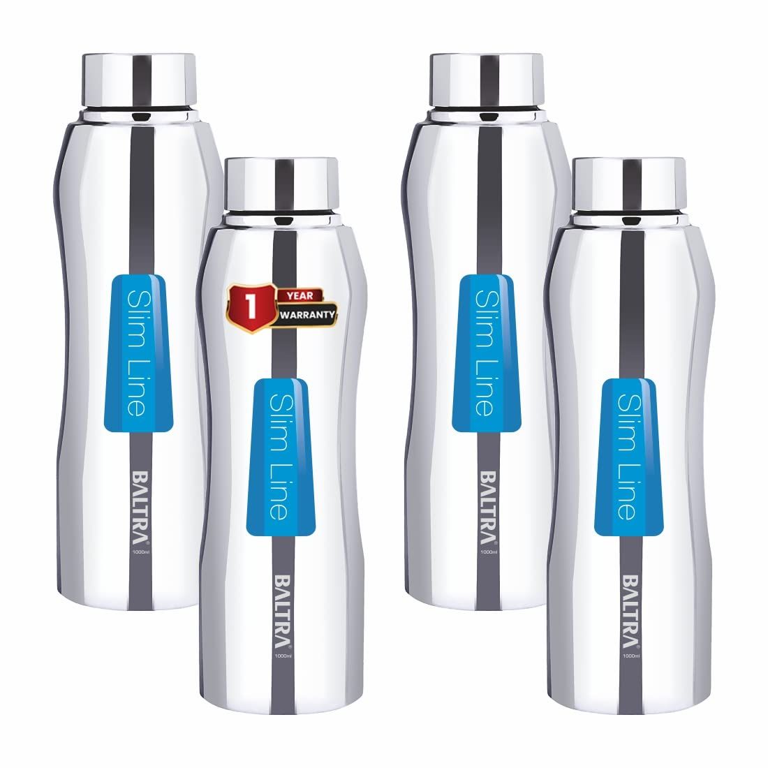 Baltra Fogg Stainless Steel Fridge Water Bottle/Refrigerator Bottle Single Walled (Pack Of 4 )(1000 ML)