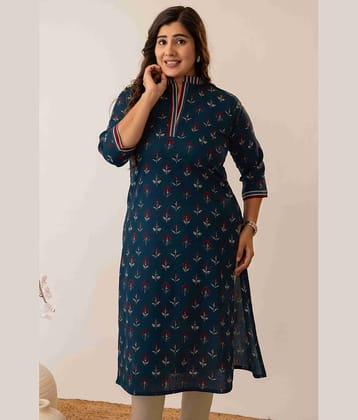AMTHI Women Cotton Self Design Straight Kurti ( Navy Blue )