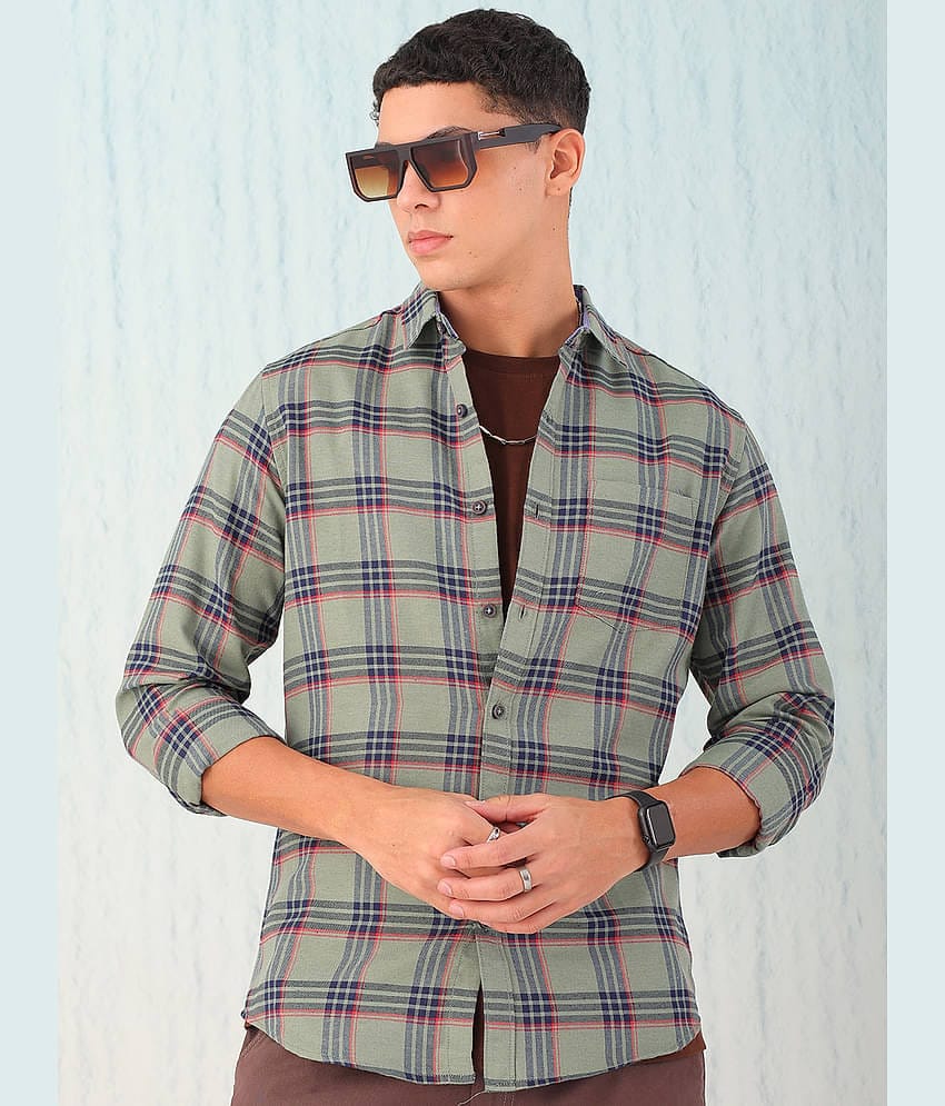HARDSODA Poly Cotton Regular Fit Checks Full Sleeves Men's Casual Shirt - Green ( Pack of 1 )