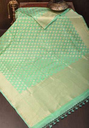 Sea green Pure Katan Silk Banarasi Saree with Dense Buttas| SILK MARK CERTIFIED