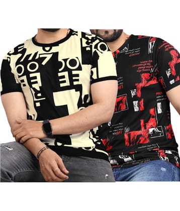 FABRIPPLE Polyester Regular Fit Printed Half Sleeves Men's Round T-Shirt - Multicolor ( Pack of 2 )