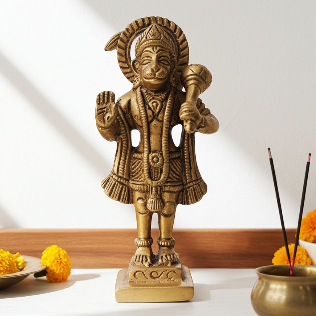 Brass Hanuman Ji Decorative Statue - Handcrafted Temple Idol, Height : 4.5 Inch (BSMAS1313 C)