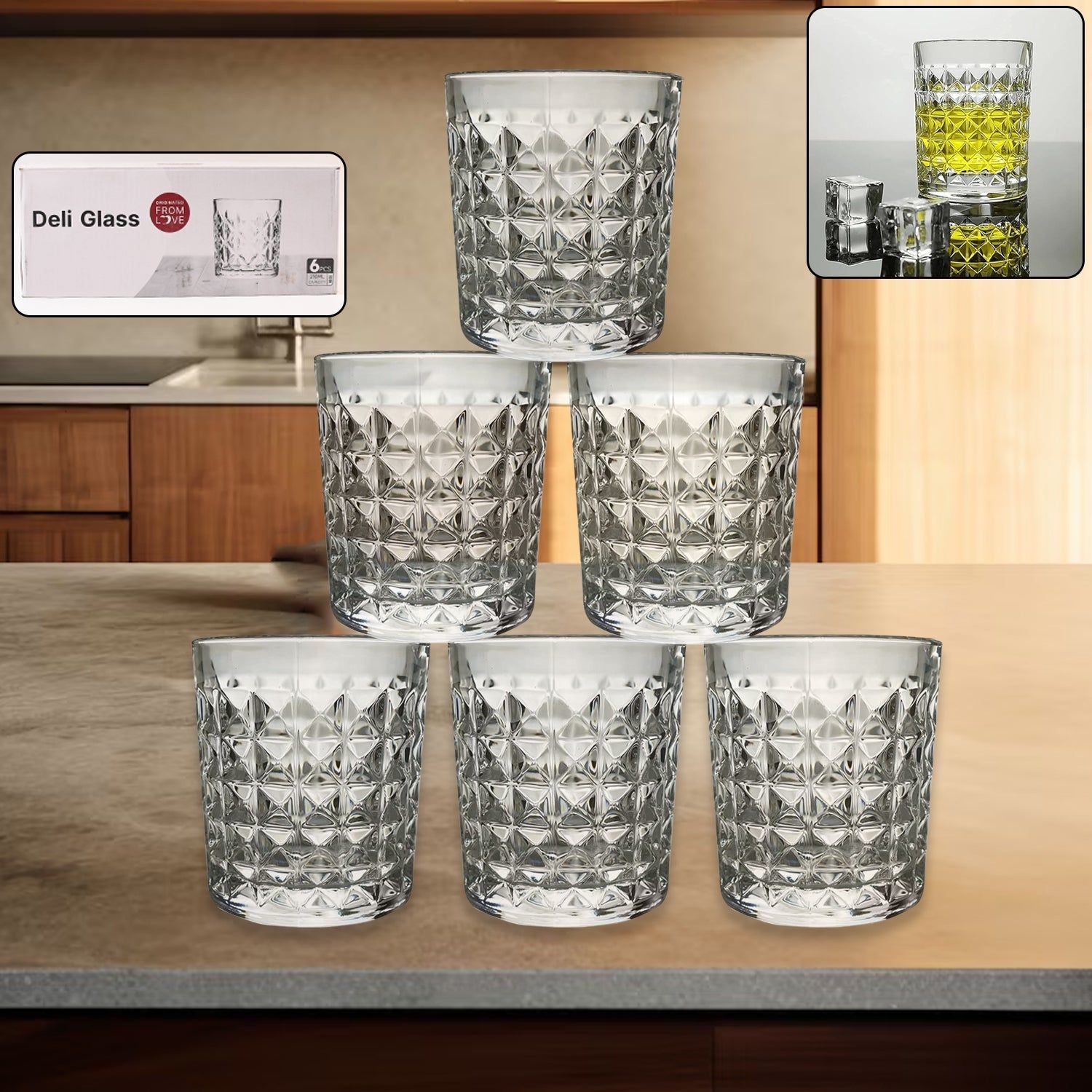Premium Crystal-Style Glass Tumbler Set (6 Pc / 210 ML) | Assorted Colour