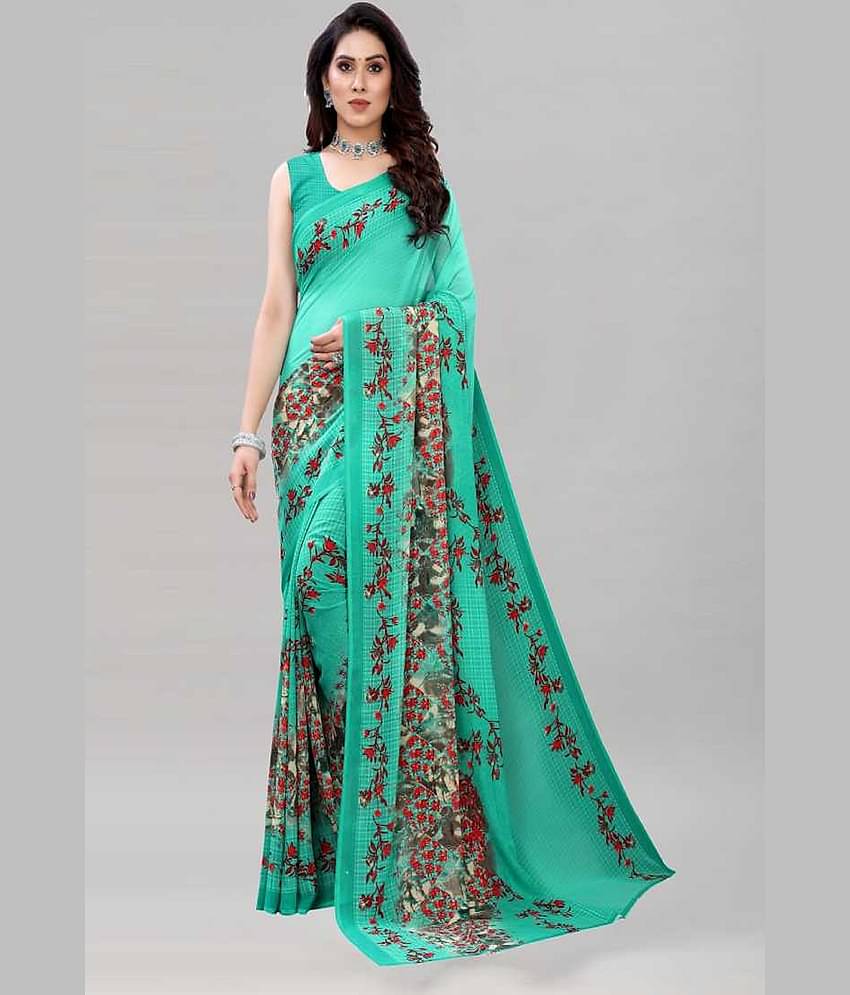 Kanooda Prints Georgette Printed Saree With Unstitched Blouse Piece ( Peach )