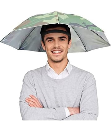 Infispace Headwear Cap Umbrella Army Color Soft Durable, Adjustable Elastic, (21) Size Fits All Ages Plastic Hat Cap Umbrella for Kids, Men/Women and Adults Rain Protection Headwear Hat Umbrella (Army) Pack of 1
