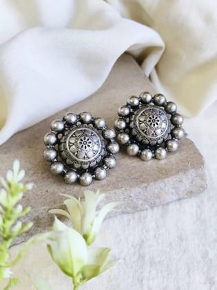Chic Round Oxidised Stud Earrings for Casual Wear | Sarichka