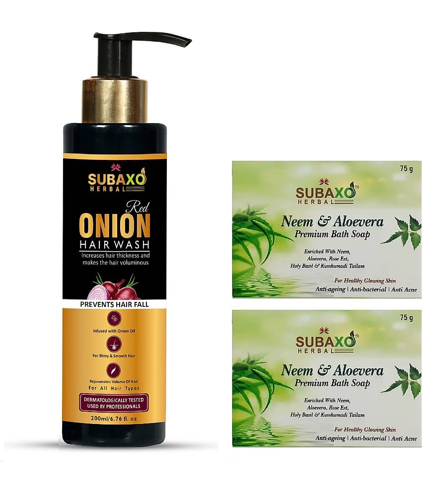 Herbal Red Onion Shampoo 200 Ml, Herbal Shampoo,Anti Hair Fall Shampoo & Neem Aloevera Soap, Bath Soap, Neem Soap  2 Pc Each 75 G