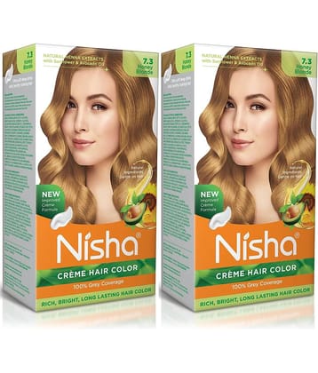 Nisha Creme Hair Color 7.3 Honey Blonde 120g Pack of 2, Permanent Hair Colour for Long Lasting Hair, 100% Grey Coverage