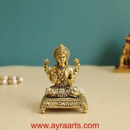 Premium Brass Goddess Lakshmi Devi Sitting on Chowki - 3 Inch Height