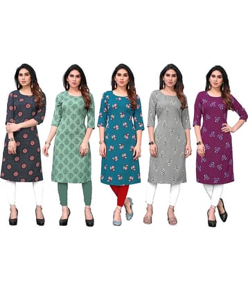 KETAKI FASHION Crepe Printed Straight Women's Kurti - Multicolor6 ( Pack of 5 )