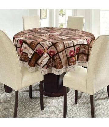 Printed PVC 4 Seater Round Table Cover ( 152 x 152 ) cm Pack of 1 Multicolor