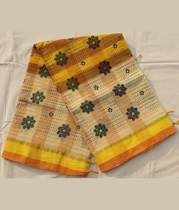 RAJ SAREE HOUSE Cotton Printed Saree Without Blouse Piece ( Off White )