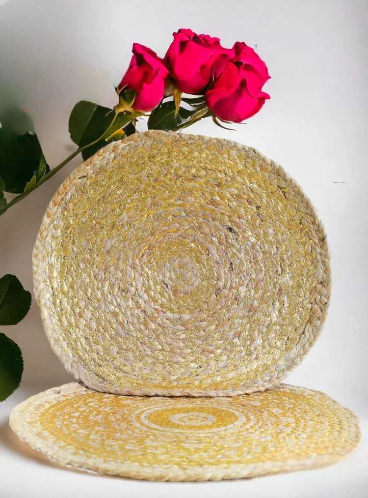 Golden Harmony Circular Table Mats - Set Of 2