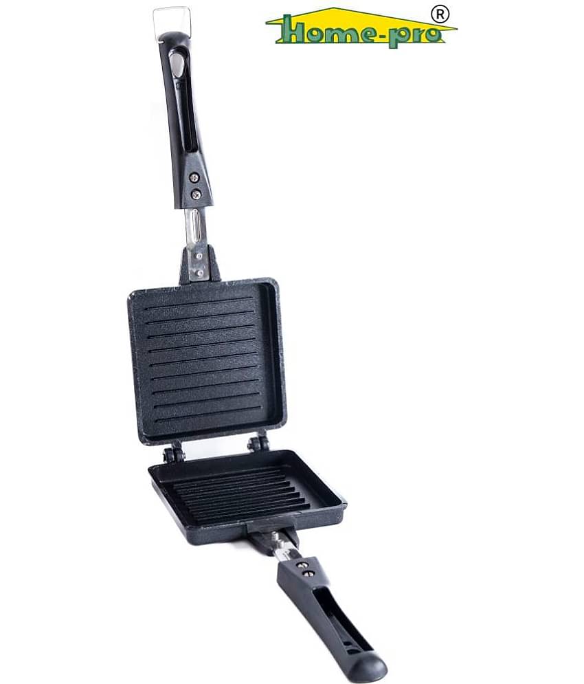 HomePro - Non-stick Premium Big Bread Toaster, Sandwitch Maker Griller with bakelite Handles and spatter, Gas Stove toaster, Black