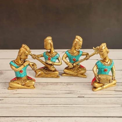 Thai Musical Set Stone Work in Brass - 4.2 Inch Height