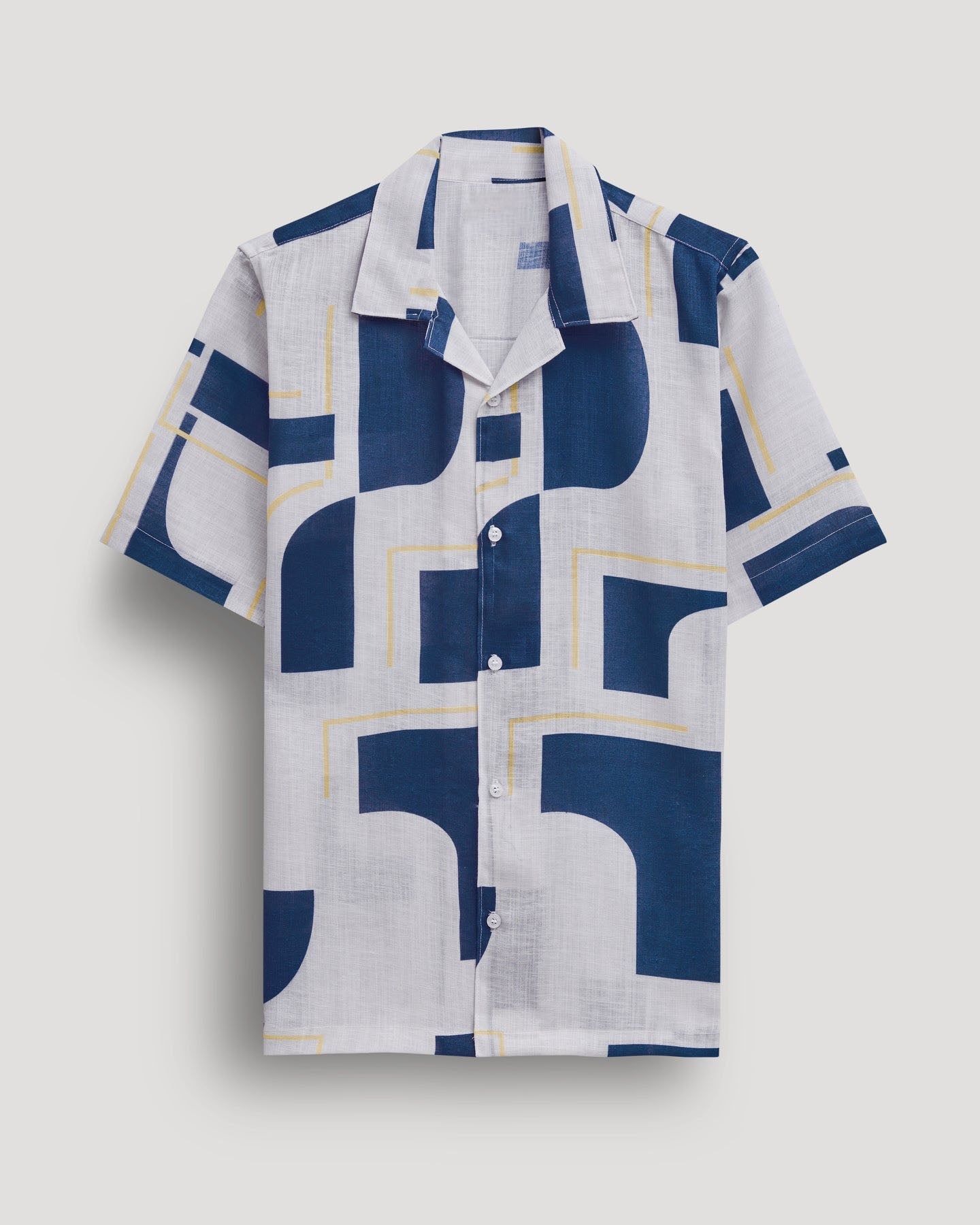 "Unleash Your Style: Men's White Abstract Printed Linen Shirt by GlamaStitch"-S