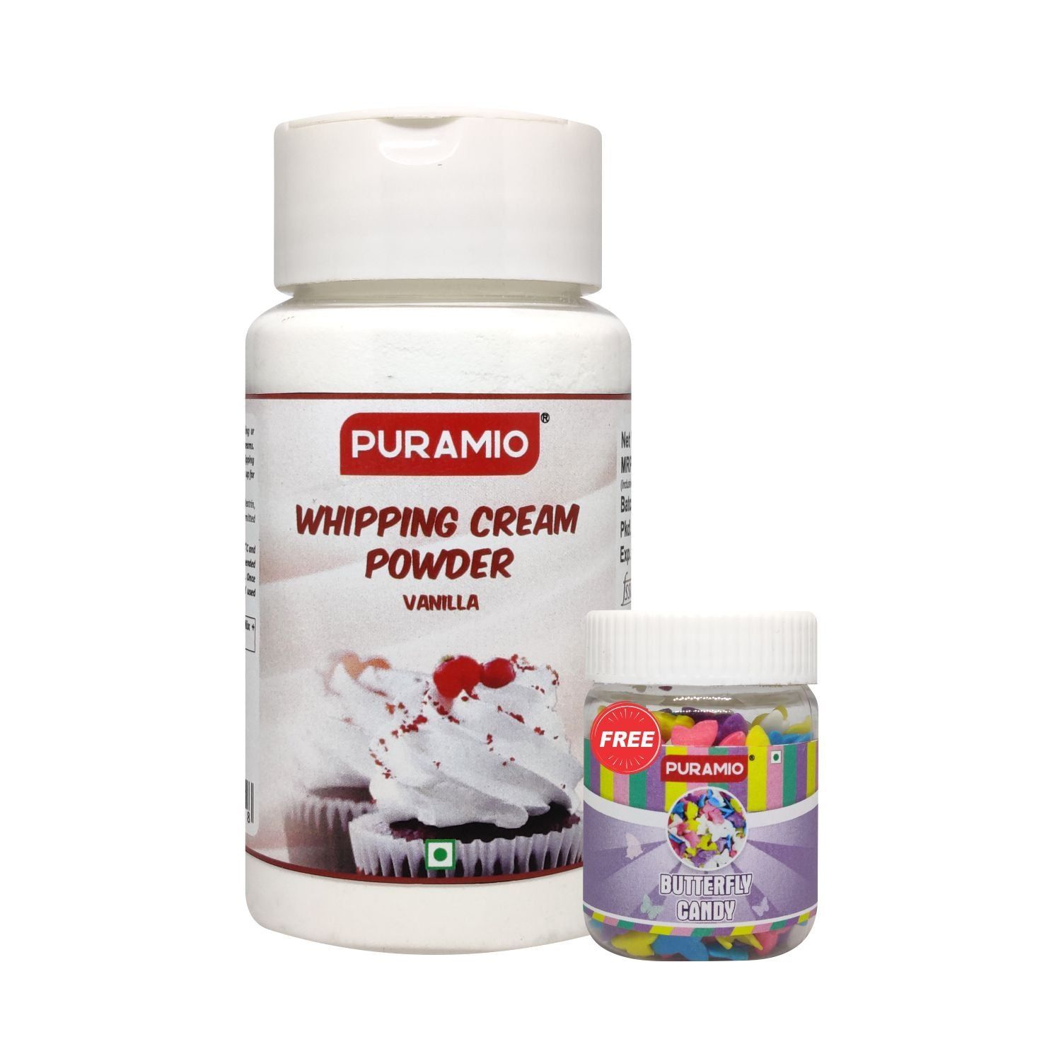 Puramio Whipping Cream Powder- Vanilla, Whipped Cream For Cake, 100 gm Pack + Coloured Butterfly Free, 25 gm