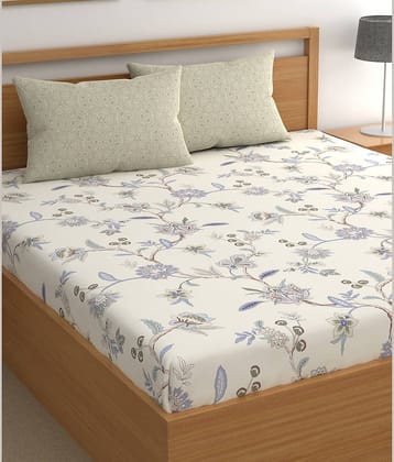 chhavi india Microfiber Floral 1 Double King Size Bedsheet with 2 Pillow Covers - Off White
