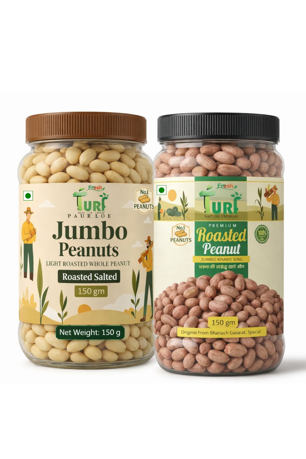 TURF FRESH - Premium Roasted Peanut| Khari Sing - Chakna Dana Chana | Bharuch Gujarat Special | Mixed Jar Combo