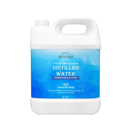 Love & Beyond Distilled Water, 5 L - Laboratory Grade Certified - Demineralised Purification Softener DM Water for Soap and Cosmetics, Batteries, Car, Ironing