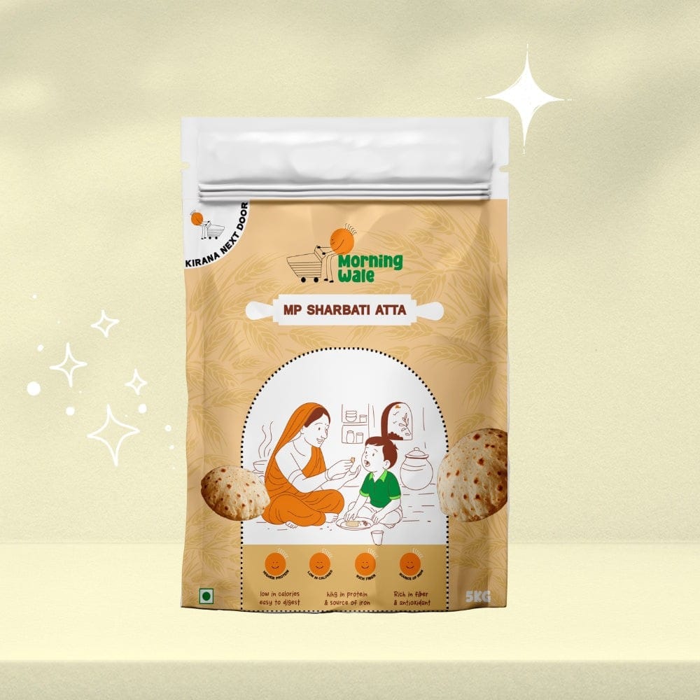 Morning Wale MP Sharbati Atta (1kg) | Premium Whole Wheat Flour | Soft Rotis