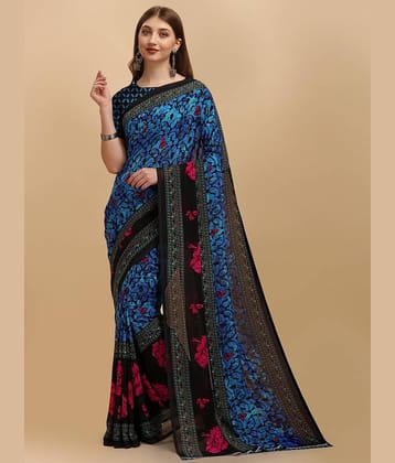 LEELAVATI Georgette Printed Saree With Unstitched Blouse Piece ( Blue )
