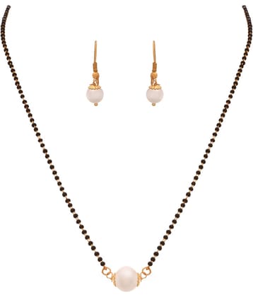 Traditional Ethnic 1g Gold Plated Pearl Designer Mangalsutra with Black Beaded Chain for Women
