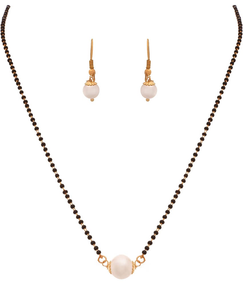 Traditional Ethnic 1g Gold Plated Pearl Designer Mangalsutra with Black Beaded Chain for Women