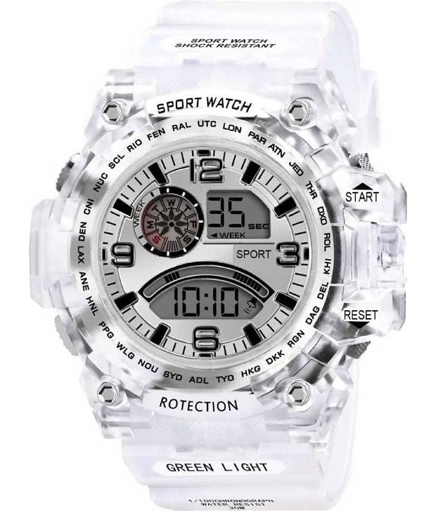 Viser SMC-SMC901 White Dial Multi-Functional Synthetic White Transparent Strap Sports Watch for Boys