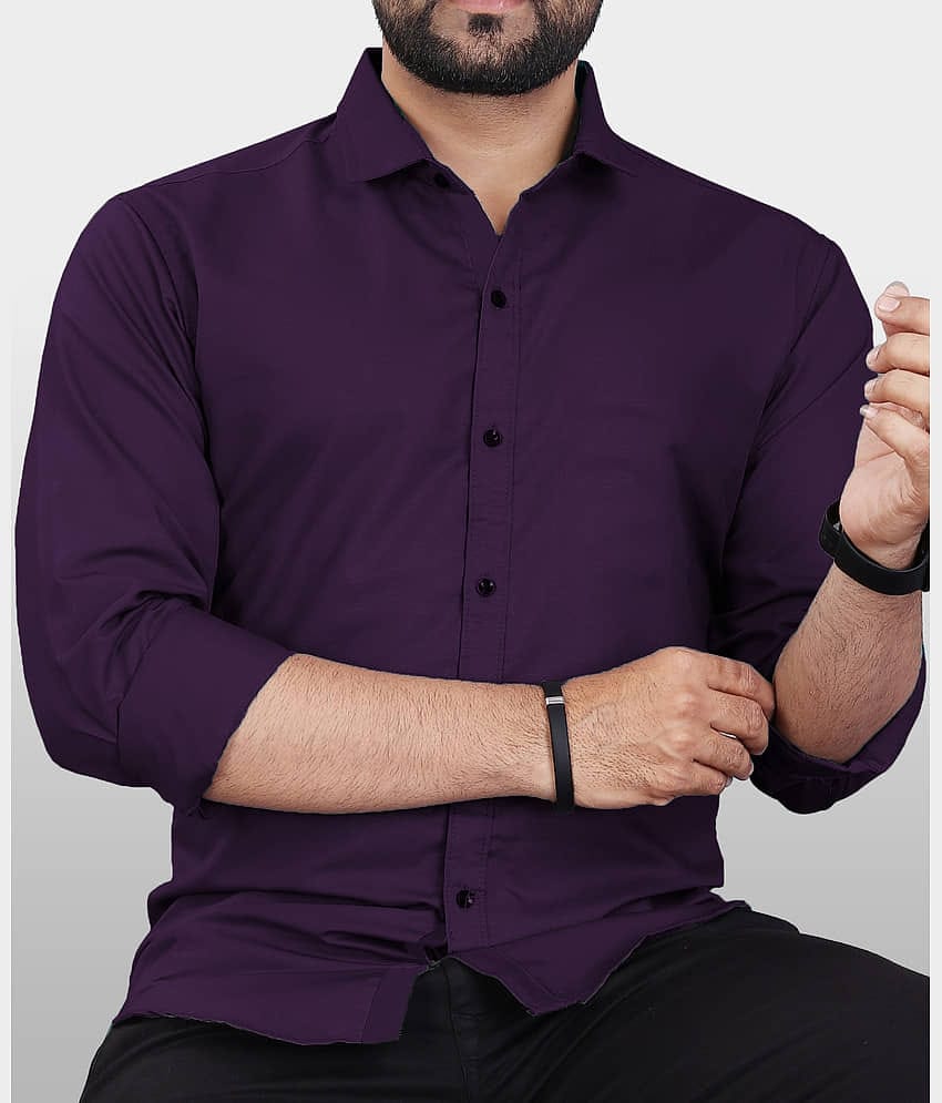 Eviqe Cotton Blend Regular Fit Solids Full Sleeves Men's Casual Shirt - Purple ( Pack of 1 )