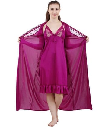 Reposey Satin Night Dress - Purple
