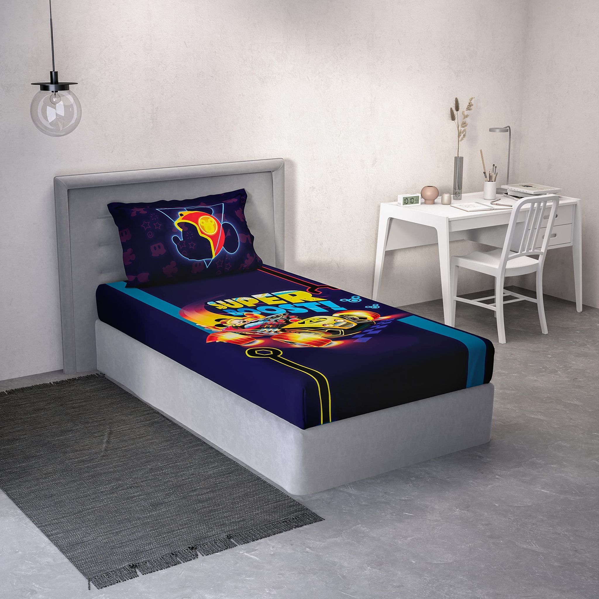 DDECOR - Kids Economy Collection 100% Cotton Conversational Pattern 136TC Single Bedsheet|152 CM X 224 CM| - Blue