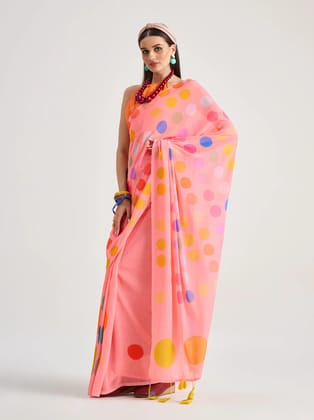 Peach Printed Georgette Saree with Blouse Piece
