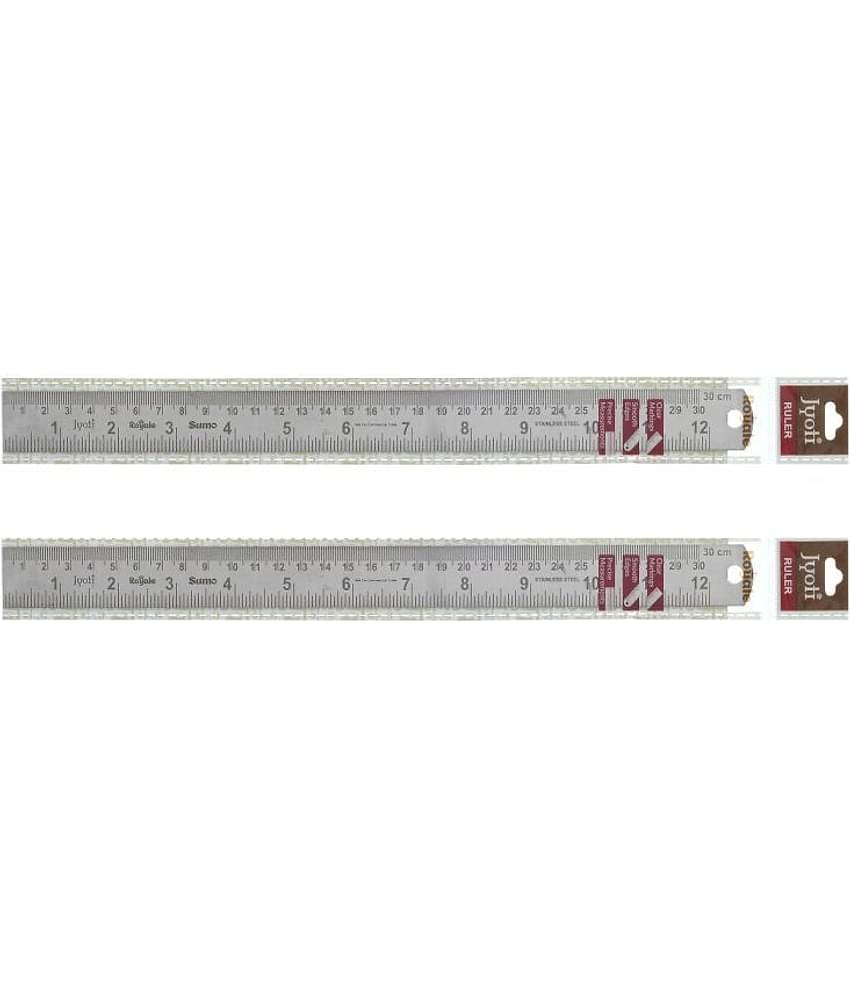Jyoti Ruler/Scale - Royale (2 Pcs of Size 30cm (Sumo) of Stainless Steel) Imperial & Metric Measurements, Double Sided, Straight Edges, Measuring Tool for Architects, Engineers, Students - Pack of 2