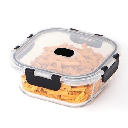 Femora Borosilicate Glass Microwave Safe Square Food Storage Container with Air Vent Lid, 500 ml