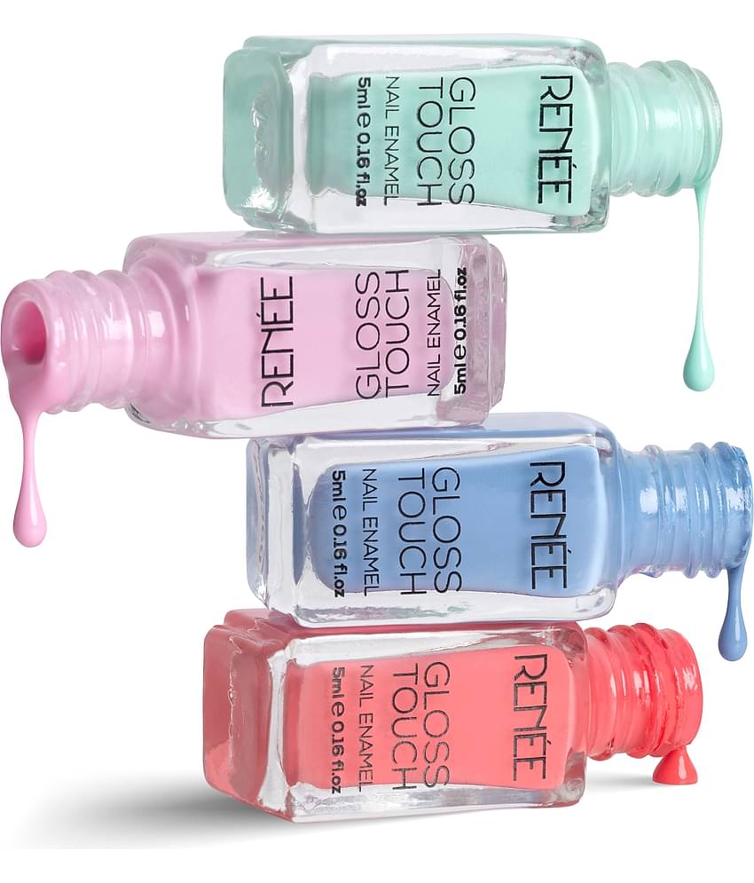RENEE Gloss Touch N Vacay Vibes Nail Enamels Combo, Glossy & Long-Lasting, Pack of 4