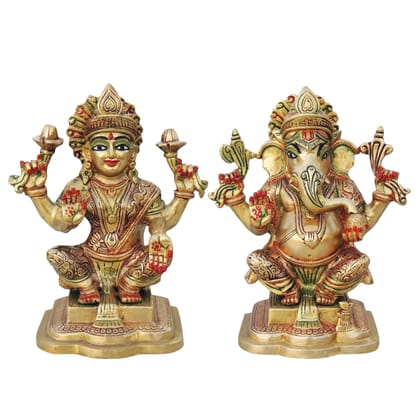 Brass Laxmi Ganesh Pair Showpiece | Religious Diwali Gift Idol, Height : 7.5 Inch (BSMAS1063)