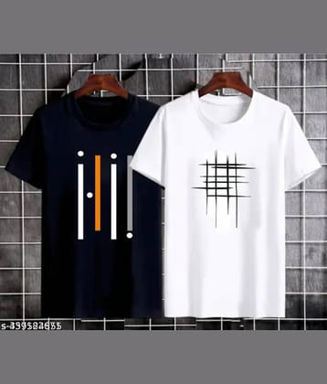 TREND SKY Polyester Regular Fit Printed Half Sleeves Men's Round T-Shirt - Multicolor ( Pack of 2 )