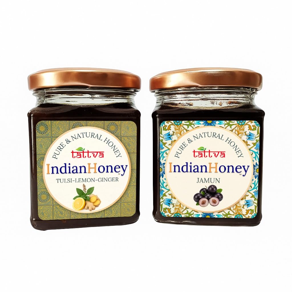 IndianHoney Diabetics-Friendly Jamun Honey & Warming & Anti-Inflammatory Ginger Infused Honey Combo Pack (230gm & 230gm)