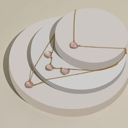 Gold Plated Danburite Layer Statement Necklace-Pink