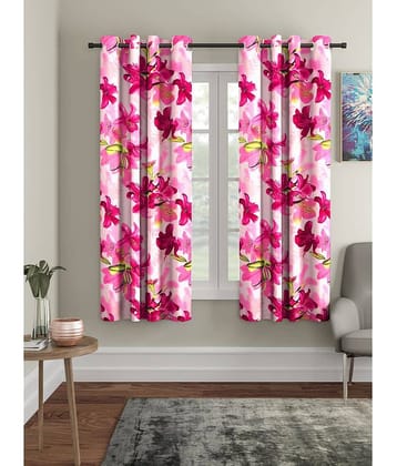 Cortina - Floral Printed Room Darkening Eyelet Curtain-5 Ft-pack of 2