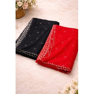 (Pack of 2) Nazneen  Work Dupatta Combo Set | Red & Black Fancy Dupattas with Premium Stone Work | Party & Festive Wear