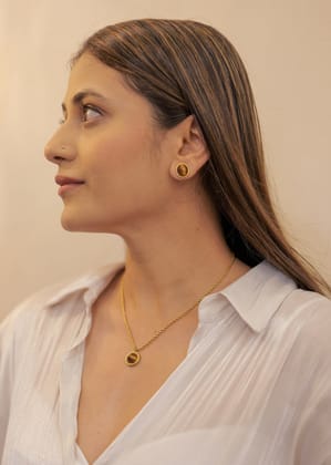 Bold Strength Pendant Necklace Set-STAINLESS STEEL / MOCHA