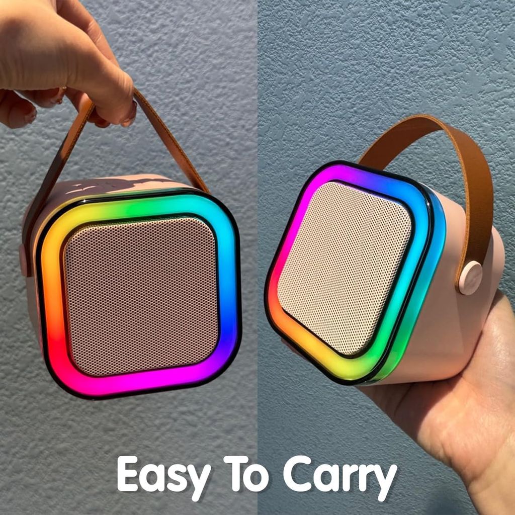 Machine for Kids Adults, Mini Portable Blue-Tooth Karaoke Speaker with Wireless Microphone and Dynamic Lights Birthday Gift Home KTV Outdoor...