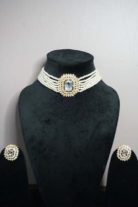 Gold Plated Pearl Choker Necklace with Earring