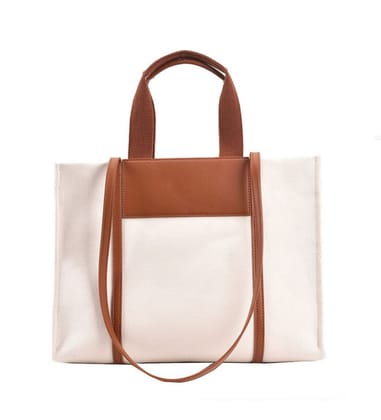 Women's Canvas Medium Top handle Satchel Zipper Handbag (White)