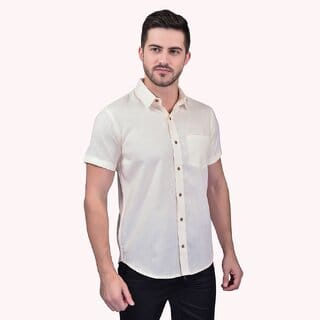 PrintCultr Men's Half Sleeve Cotton Spread Collar Shirt  (Beige)
