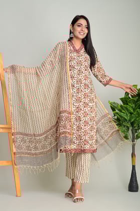 Traditional Bagru Print Cotton Suit Kota Doriya Dupatta-XL